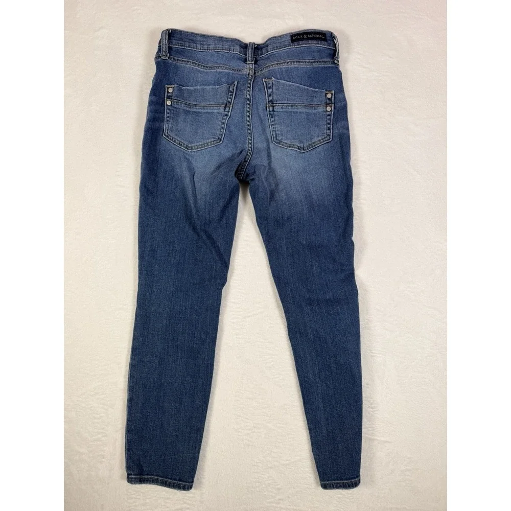 Rock & Republic Kashmiere Ankle Distressed Star Patch Jeans Sz‎ 8M